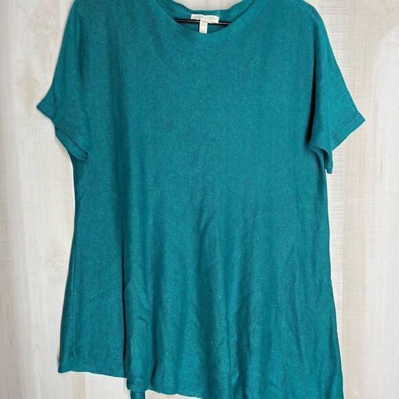 Eileen Fisher linen turquoise short sleeve‎ tunic top, size small - Picture 7 of 16